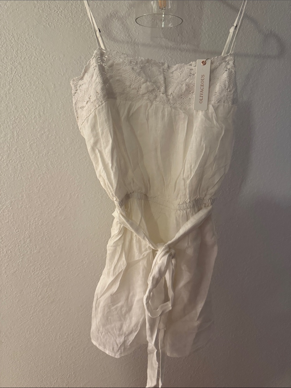 Olivaceous Lace-Trim White Romper